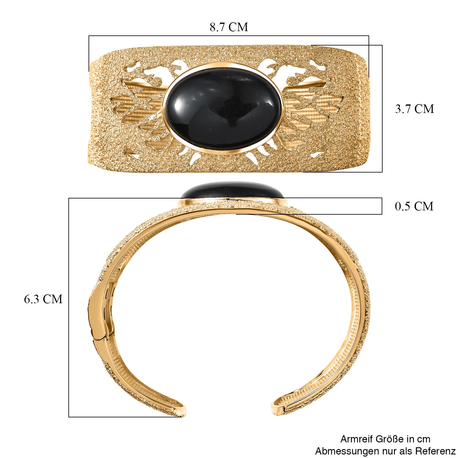 EVER TRUE AA Natürlich Schwarzer Obsidian Armreif ca. 19 cm Nickelfreies Messing ca. 28.10 ct