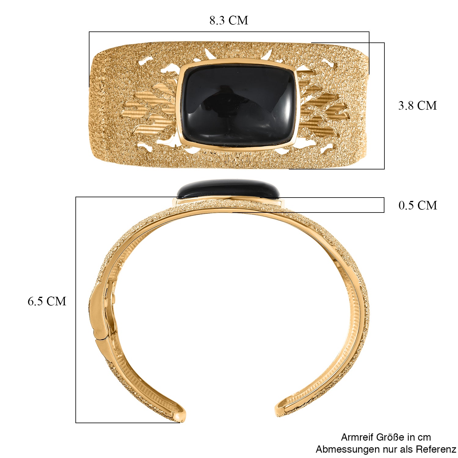 EVER TRUE AA Natürlich Schwarzer Obsidian Armreif ca. 19 cm Nickelfreies Messing ca. 32.68 ct