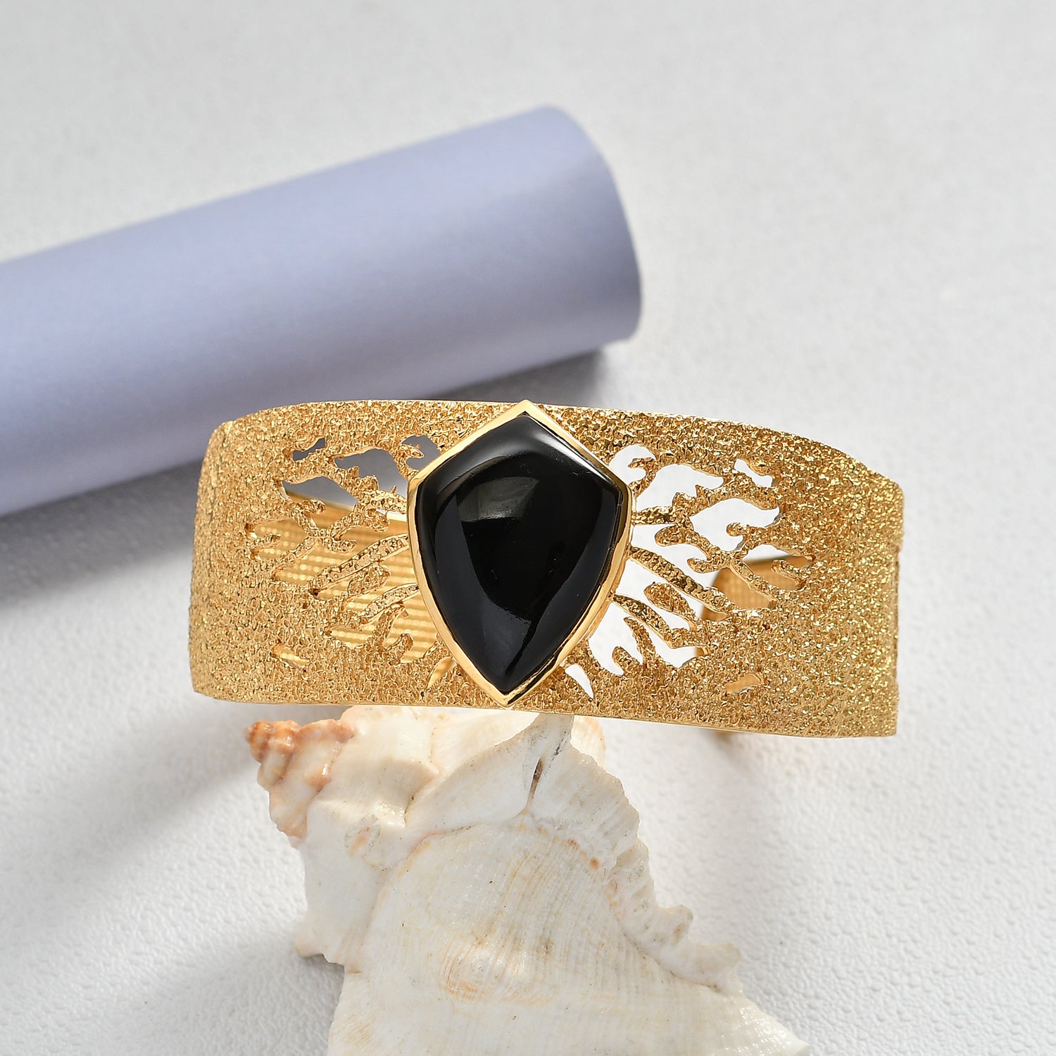 EVER TRUE AA Natürlich Schwarzer Obsidian Armreif ca. 19 cm Nickelfreies Messing ca. 24.82 ct