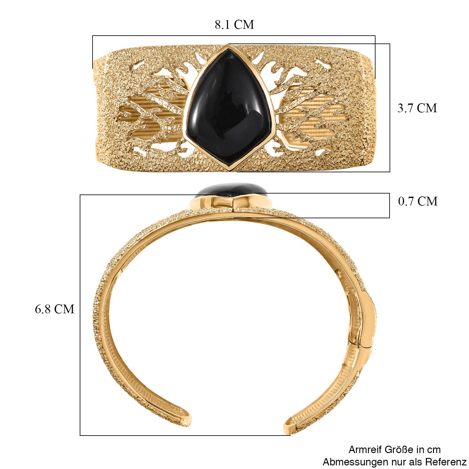 EVER TRUE AA Natürlich Schwarzer Obsidian Armreif ca. 19 cm Nickelfreies Messing ca. 24.82 ct