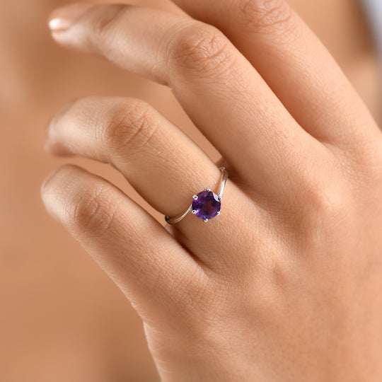 AAA Afrikanischer Amethyst Ring 925 Silber Platiniert (Größe 18.00) ca. 1,15 ct