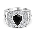 EVER TRUE AA Natürlicher Schwarzer Obsidian, Weißer Zirkonia Ring Nickelfreies Messing (Größe 18.00)