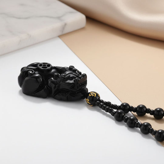 Schwarzer Obsidian Halskette 63 cm ca. 190.00 ct