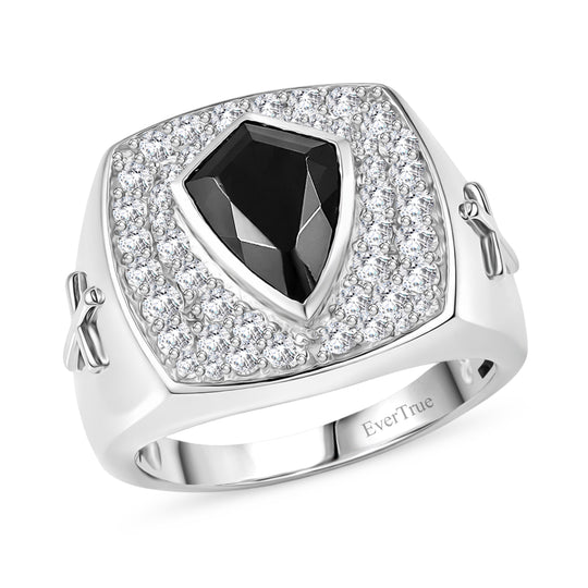 EVER TRUE AA Natürlicher Schwarzer Obsidian, Weißer Zirkonia Ring Nickelfreies Messing (Größe 18.00)