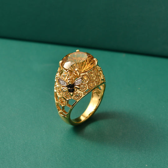 GP - Citrin Ring 925 Silber 750 Gelbgold Vermeil (Größe 17.00) ca. 6,71 ct