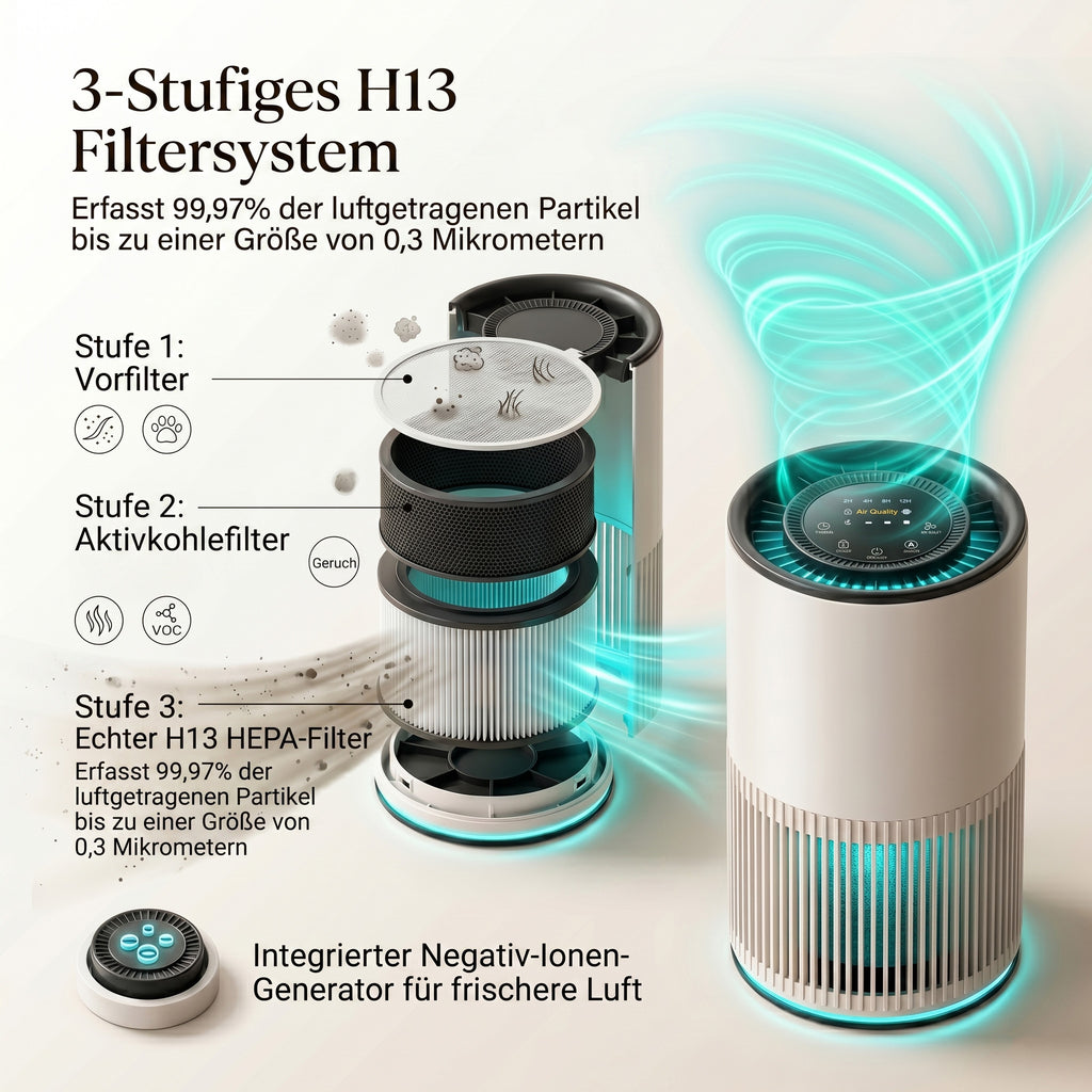 LIVMORE Luftreiniger mit Timerfunktion, Weiß