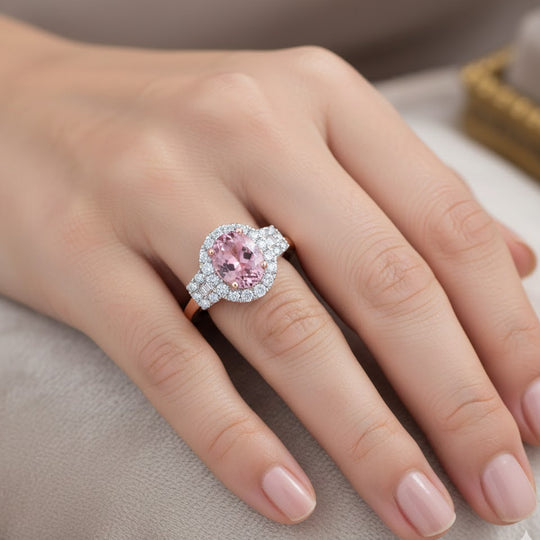 LUXURIANT  (10-16 Werktage Lieferzeit)  3,36 ct. AAA Rosa Morganit und Labor Diamant Ring in 417 Roségold