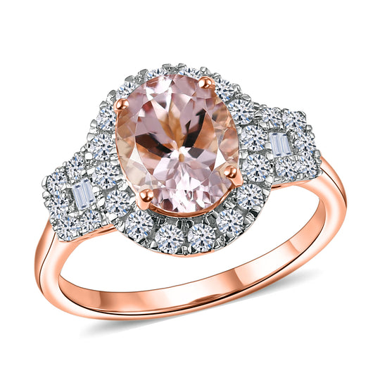 LUXURIANT  (10-16 Werktage Lieferzeit)  3,36 ct. AAA Rosa Morganit und Labor Diamant Ring in 417 Roségold