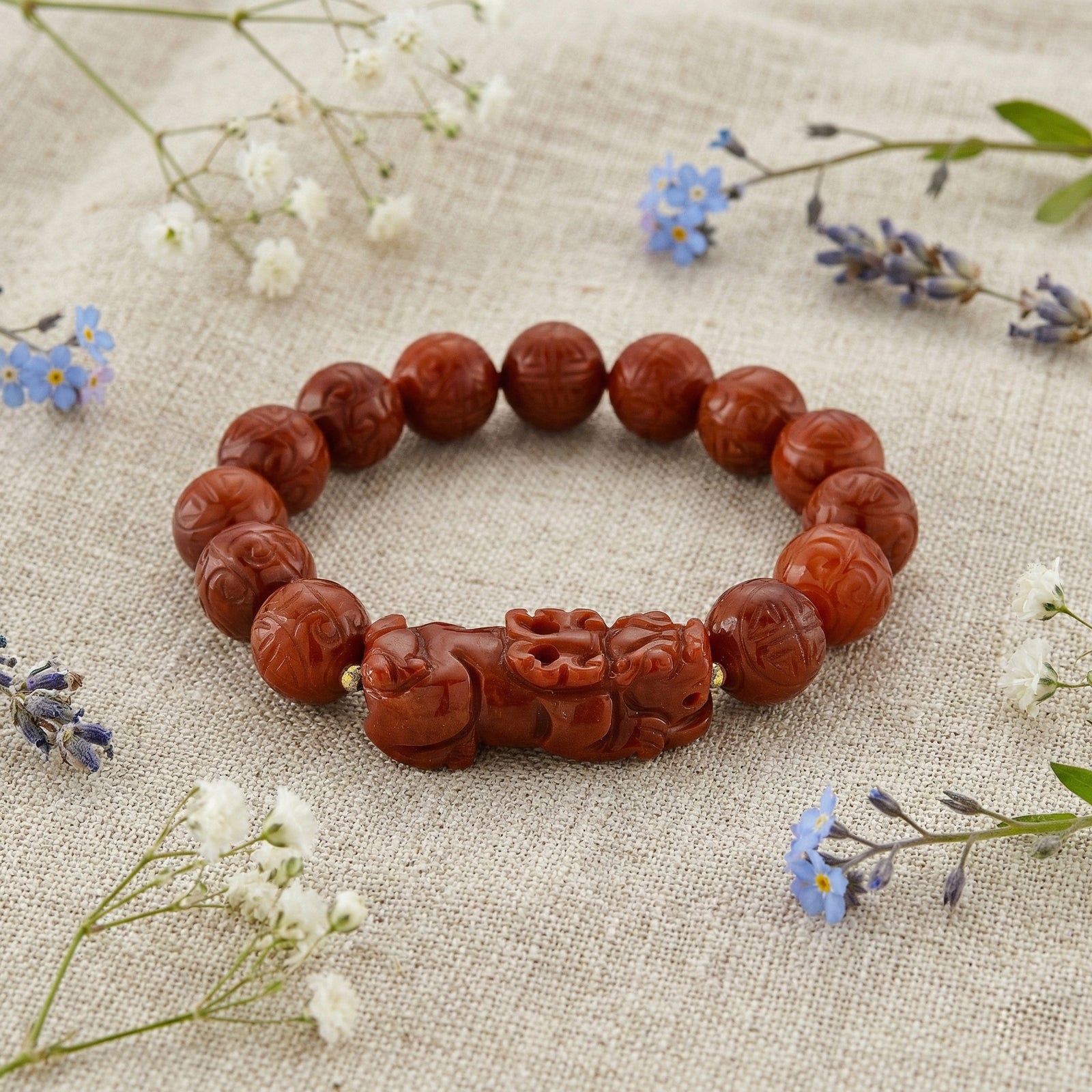 D'Joy Rote Jade Armband Flexibles (ca. 18-19 cm) 925 Silber vergoldet ca. 318,00 ct.