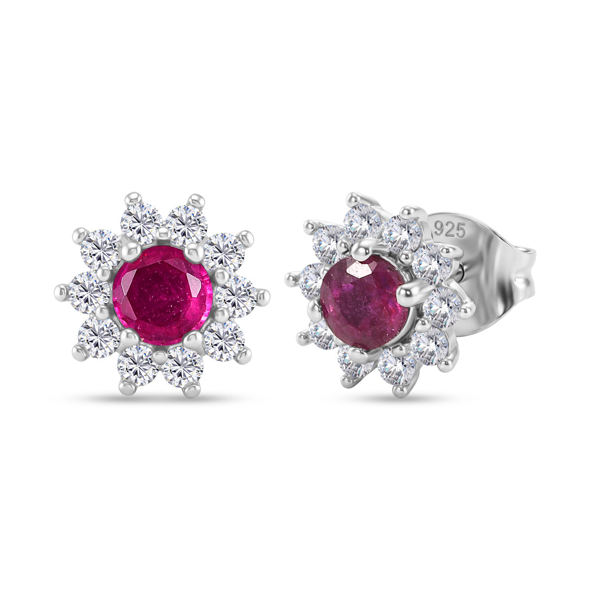 Afrikanischer Rubin (Fissure gefüllt), Weißer Zirkon Ohrringe 925 Silber Platiniert ca. 1.44 ct