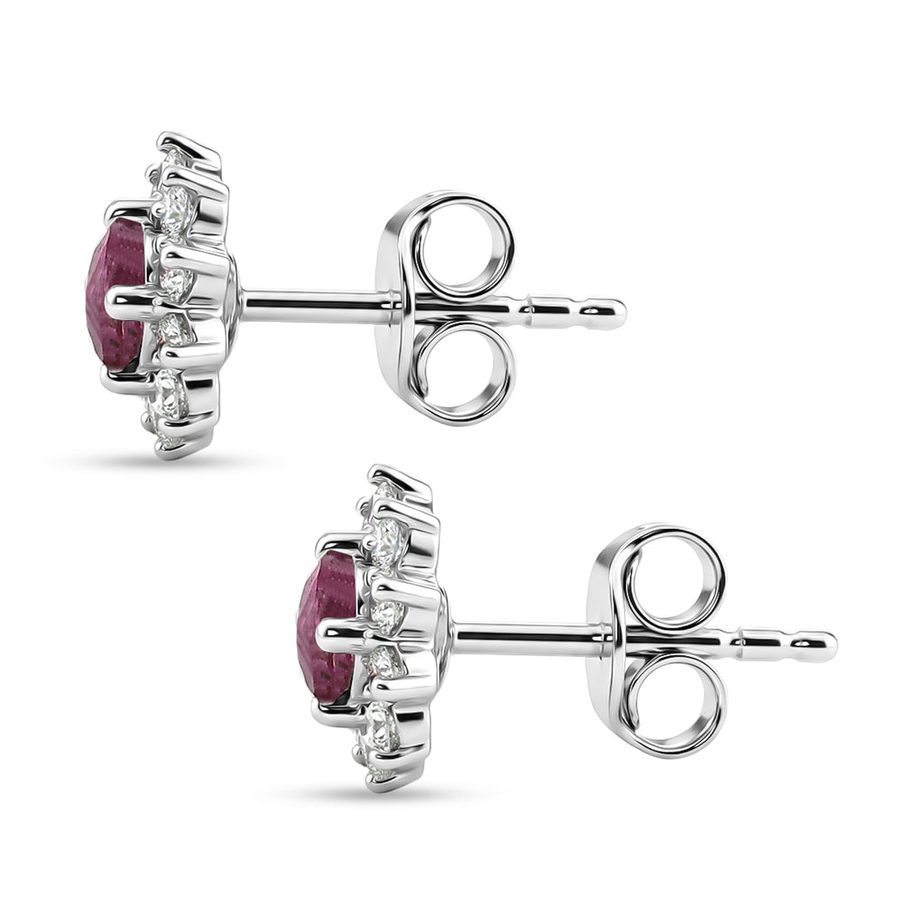 Afrikanischer Rubin (Fissure gefüllt), Weißer Zirkon Ohrringe 925 Silber Platiniert ca. 1.44 ct