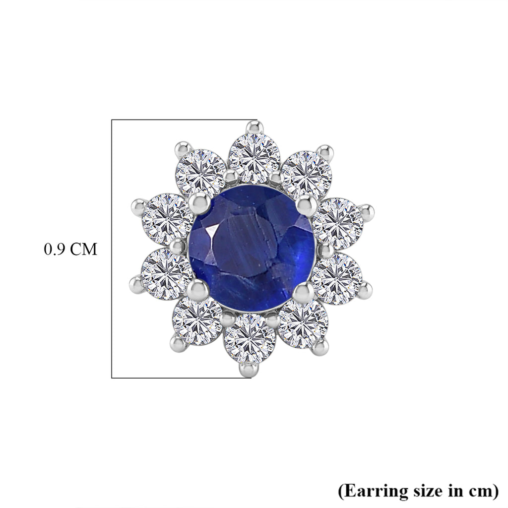 Kyanit, Weißer Zirkon Ohrringe 925 Silber Platiniert ca. 1.41 ct