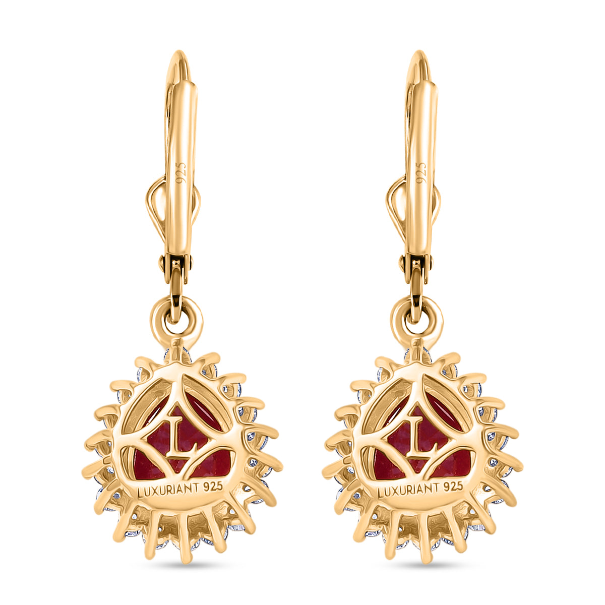 LUXURIANT - AA Niassa Rubin, Lab Grown Diamant Ohrringe 925 Silber 750 Gelbgold Vermeil ca. 5,98 ct.