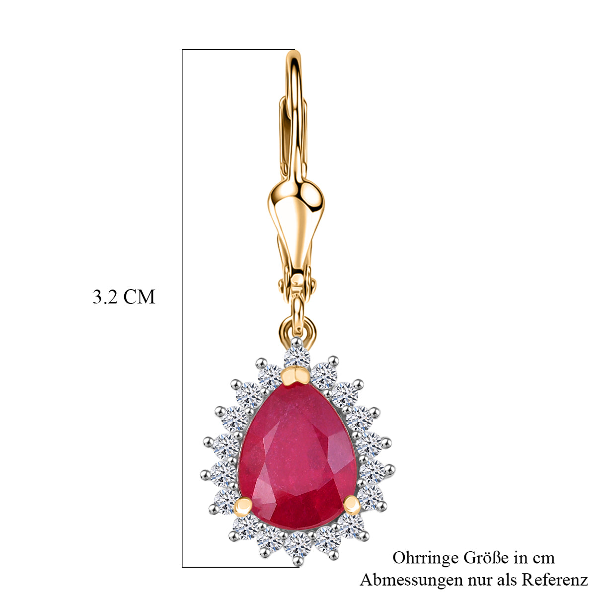 LUXURIANT - AA Niassa Rubin, Lab Grown Diamant Ohrringe 925 Silber 750 Gelbgold Vermeil ca. 5,98 ct.