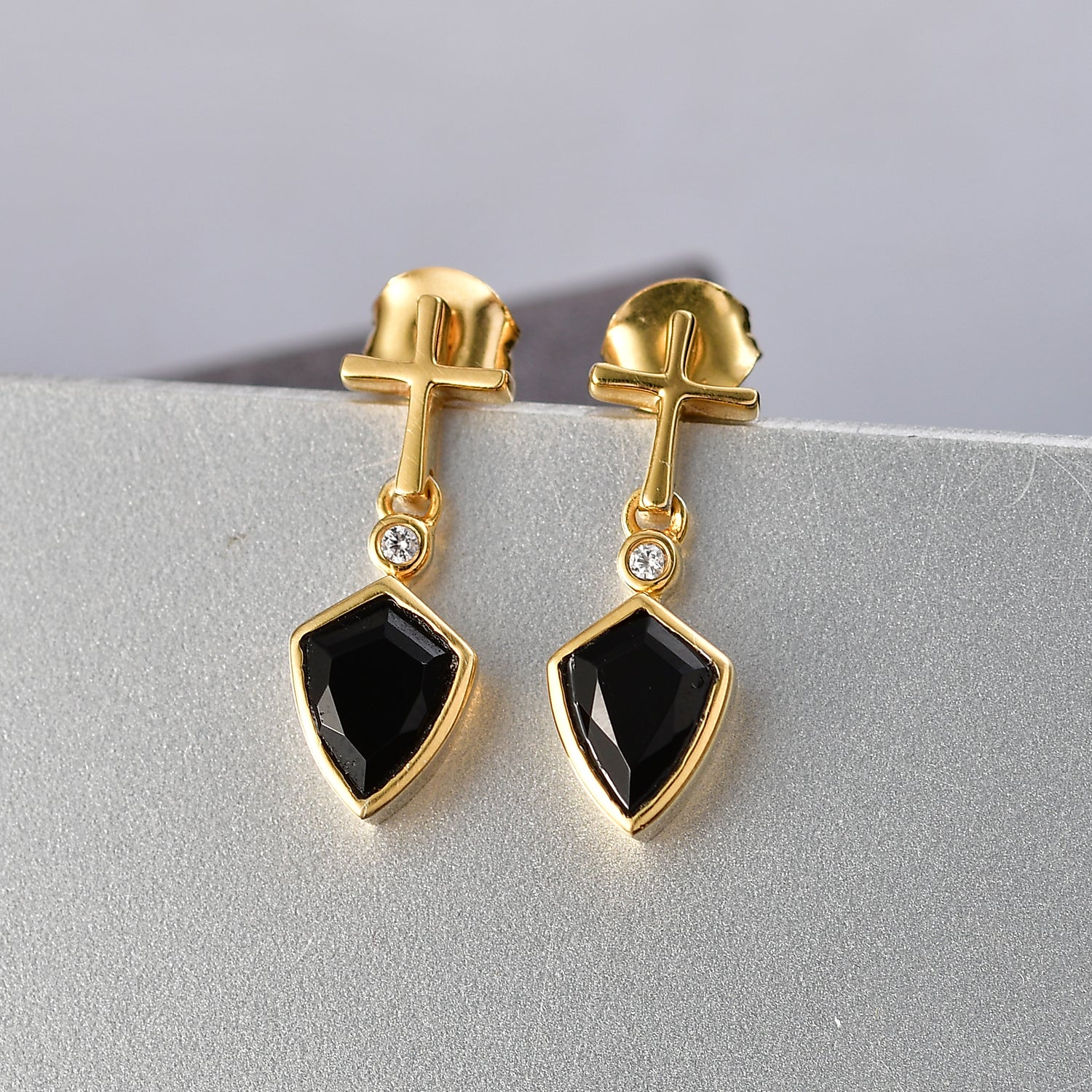 EVER TRUE AA Natürlich Schwarzer Obsidian, Weißer Zirkon Ohrringe Nickelfreies Messing ca. 1.60 ct