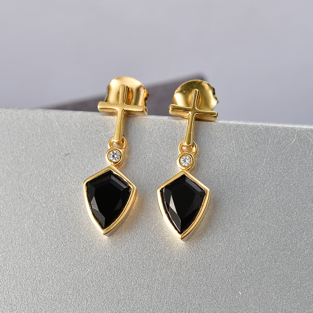 EVER TRUE AA Natürlich Schwarzer Obsidian, Weißer Zirkon Ohrringe Nickelfreies Messing ca. 1.60 ct