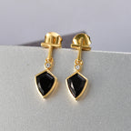 EVER TRUE AA Natürlich Schwarzer Obsidian, Weißer Zirkon Ohrringe Nickelfreies Messing ca. 1.60 ct