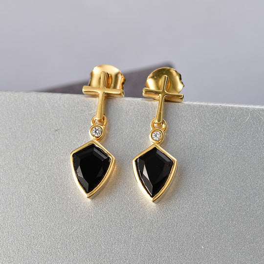 EVER TRUE AA Natürlich Schwarzer Obsidian, Weißer Zirkon Ohrringe Nickelfreies Messing ca. 1.60 ct