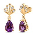 D'Joy AAA Rose De France Amethyst, Weißer Zirkon Ohrringe 925 Silber 750 Gelb Vergoldet ca. 2,45 ct.