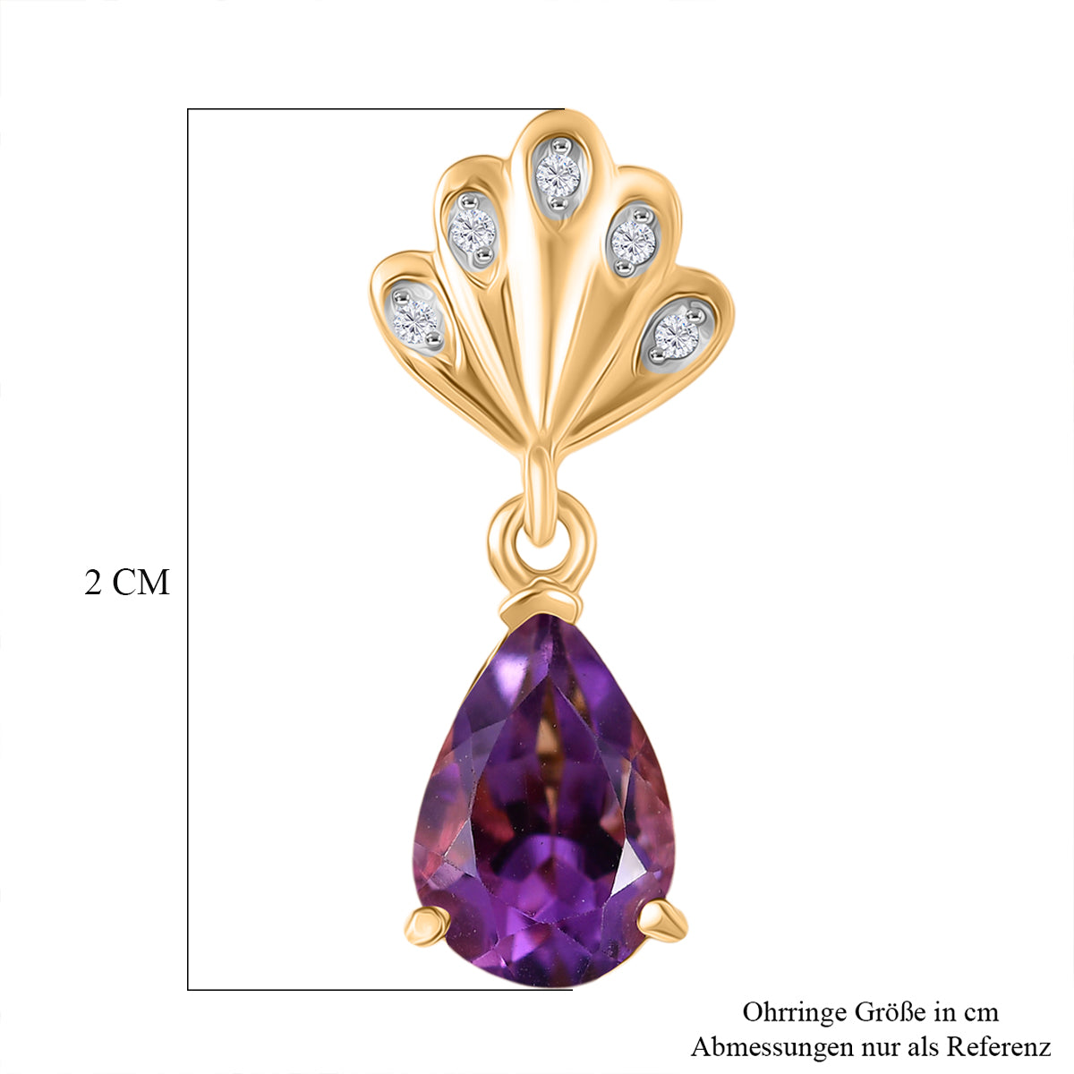 D'Joy AAA Rose De France Amethyst, Weißer Zirkon Ohrringe 925 Silber 750 Gelb Vergoldet ca. 2,45 ct.