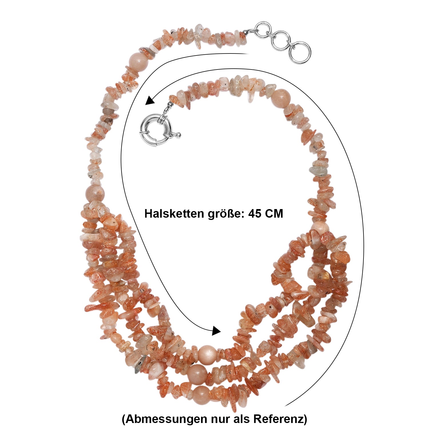 EVER TRUE Sonnenstein, Pfirsich Mondstein Halskette ca. 45 cm Nickelfreies Messing Platiniert ca. 345.00 ct