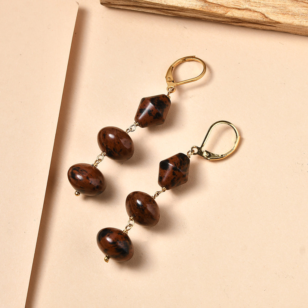 EVER TRUE Mahagoni-Jaspis Ohrringe 316L Edelstahl 750 Vergoldet ca. 40.00 ct