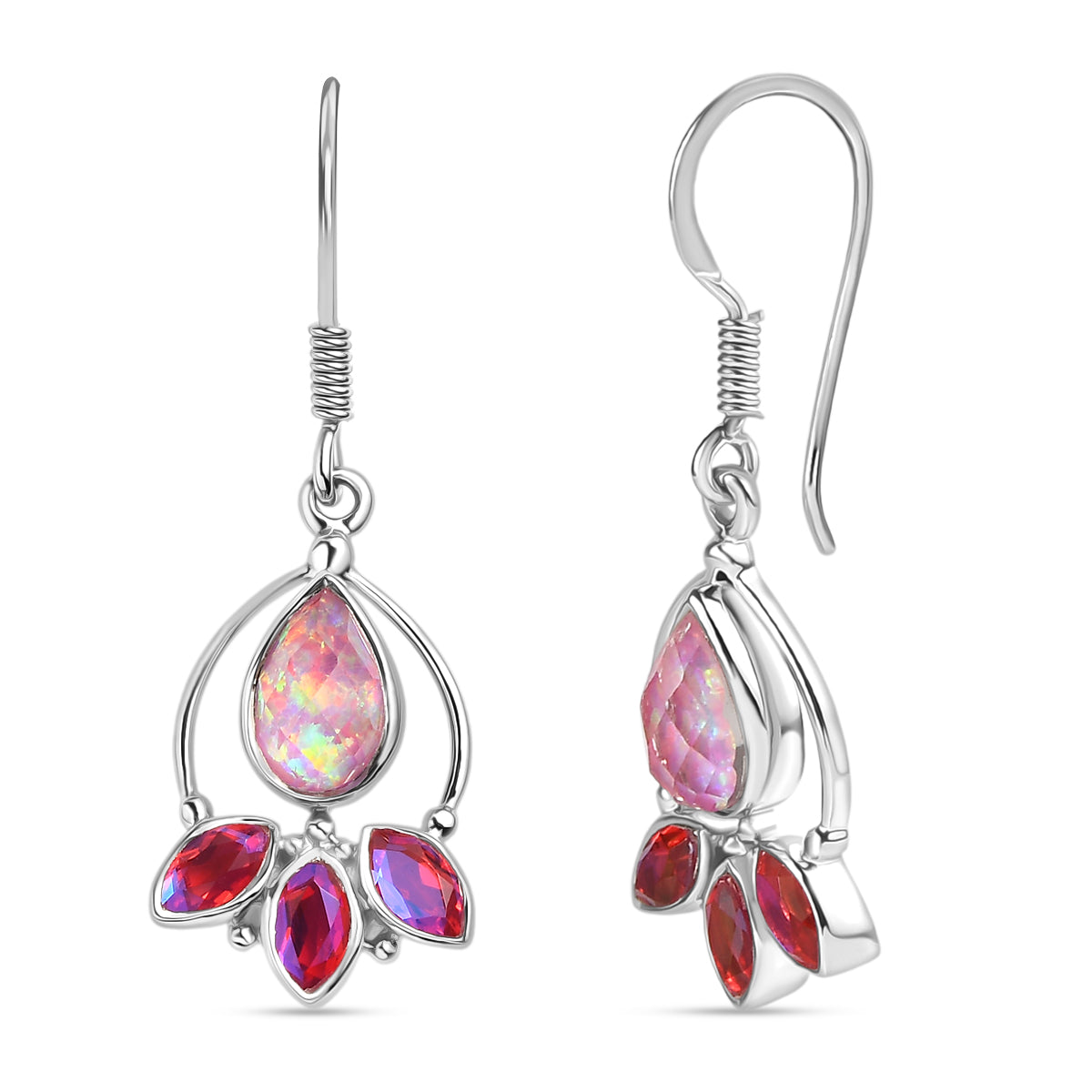 Sajen Silber - Opal Dublett, Mystischer Quarz des Regenbogenvulkans Ohrringe 925 Silber rhodiniert ca. 3.30 ct