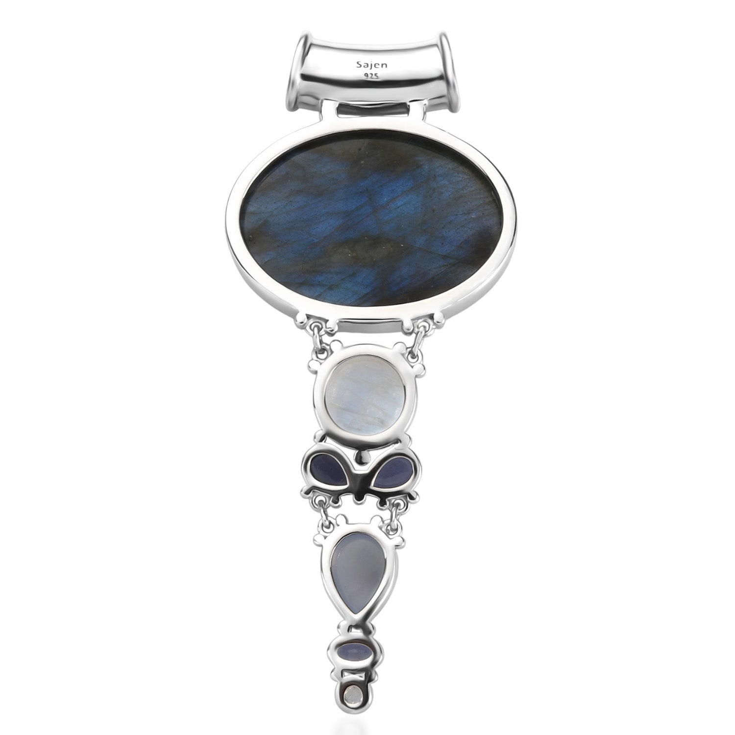 Sajen Silber-Labradorit, Regenbogen Mondstein Anhänger 925 Silber rhodiniert ca. 42.94 ct