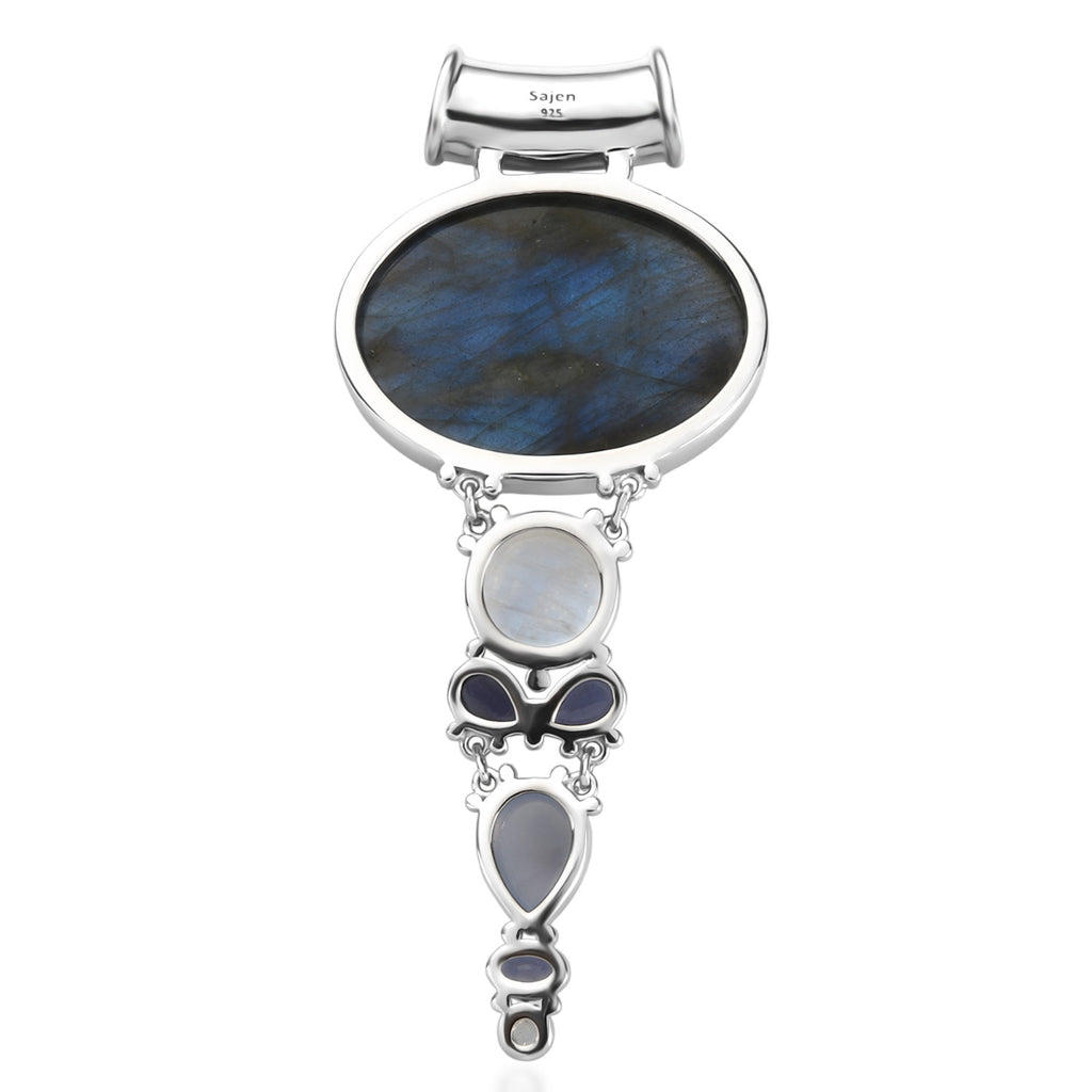 Sajen Silber-Labradorit, Regenbogen Mondstein Anhänger 925 Silber rhodiniert ca. 42.94 ct