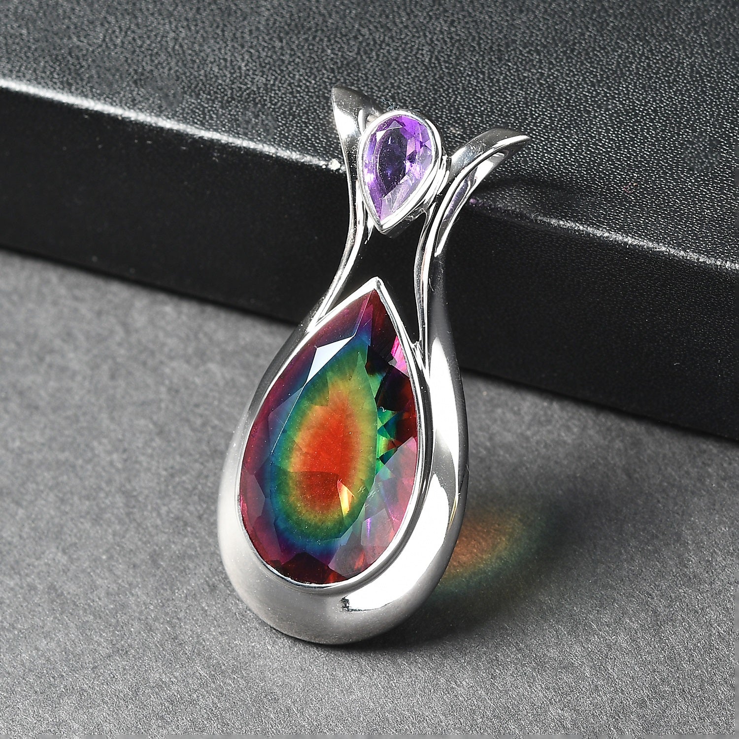 Sajen Silber - Himmlischer Quarz, Afrikanischer Amethyst Anhänger 925 Silber rhodiniert ca. 21.06 ct