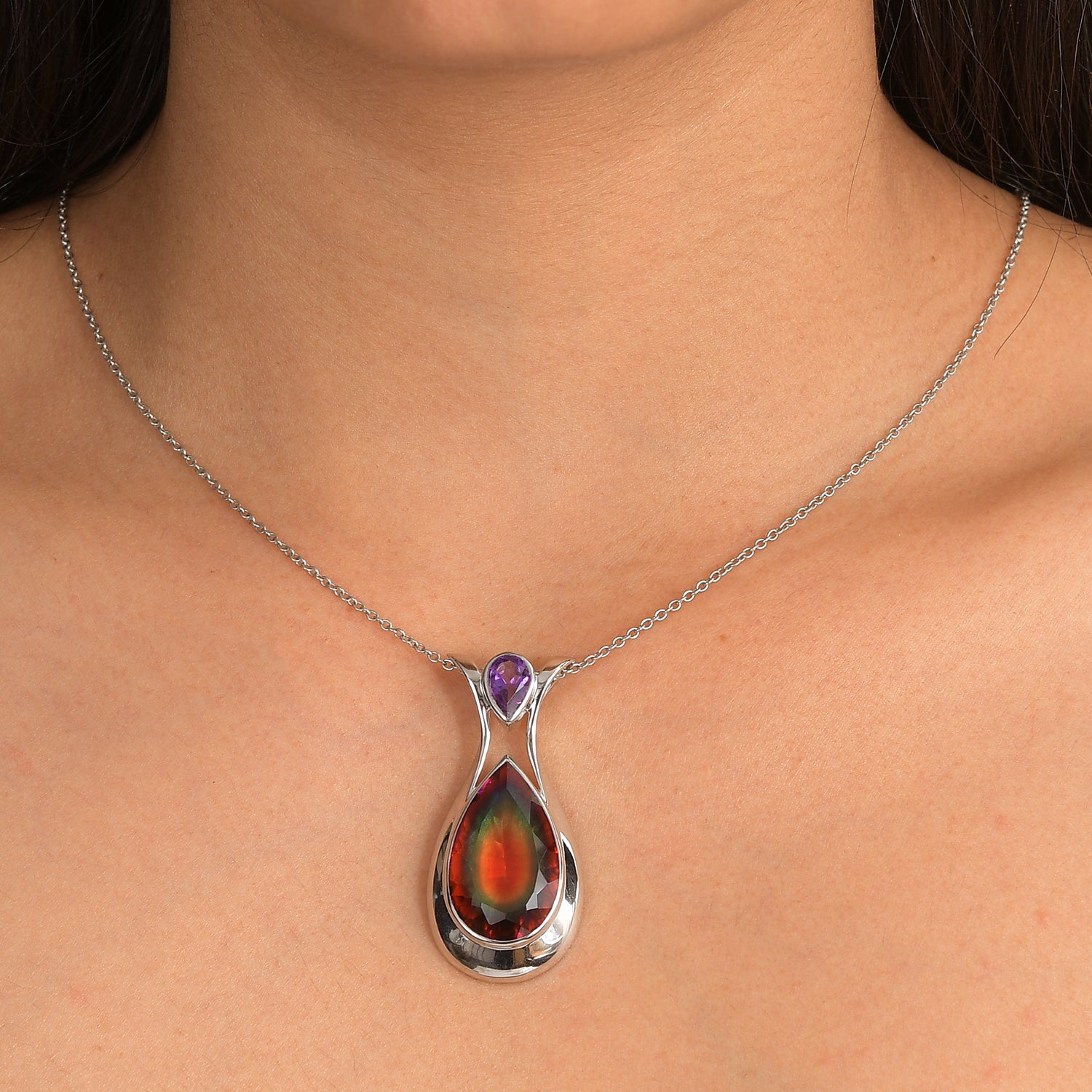 Sajen Silber-Himmlischer Quarz, Afrikanischer Amethyst Anhänger 925 Silber rhodiniert ca. 21.06 ct