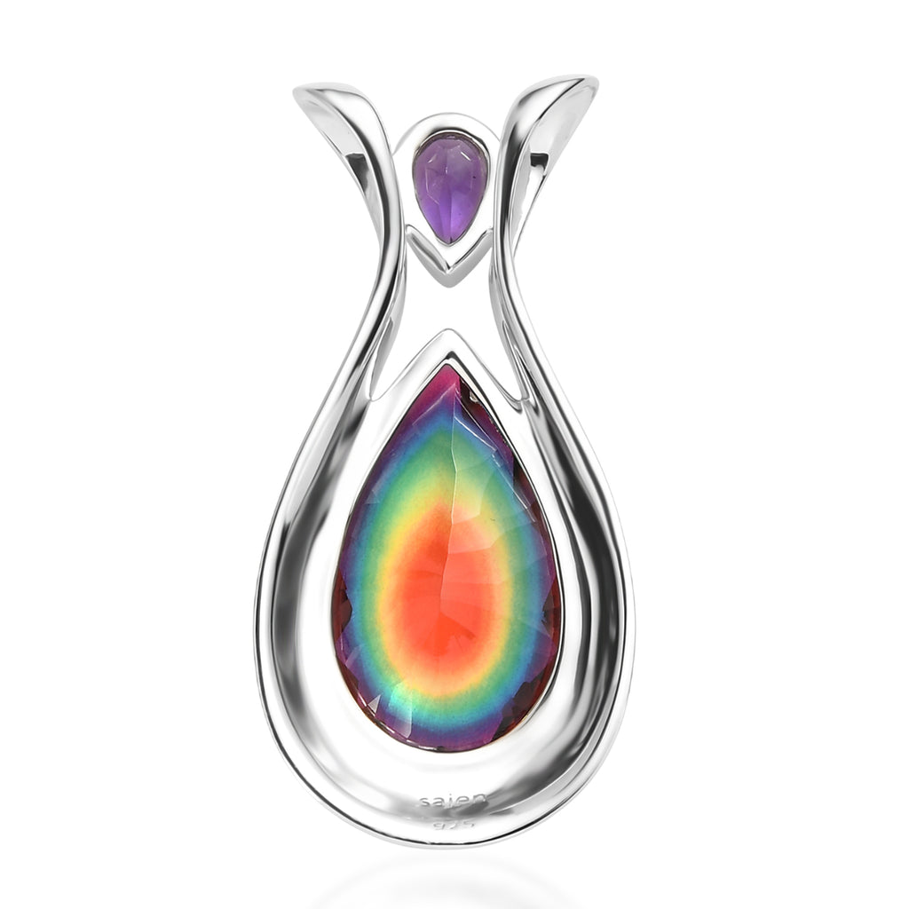 Sajen Silber-Himmlischer Quarz, Afrikanischer Amethyst Anhänger 925 Silber rhodiniert ca. 21.06 ct