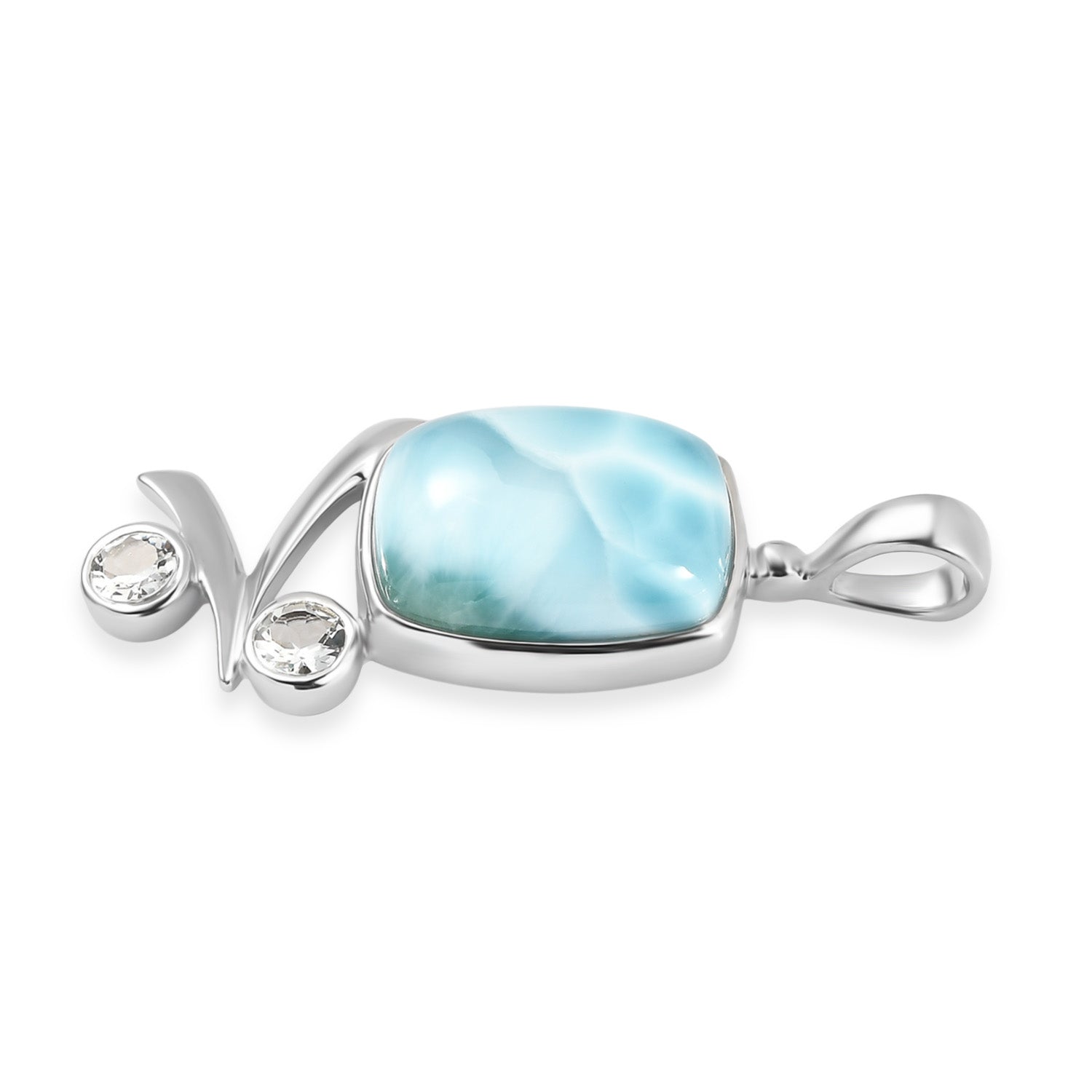 Sajen Silber-Larimar, Weißer Topas Anhänger 925 Silber rhodiniert ca. 11.10 ct