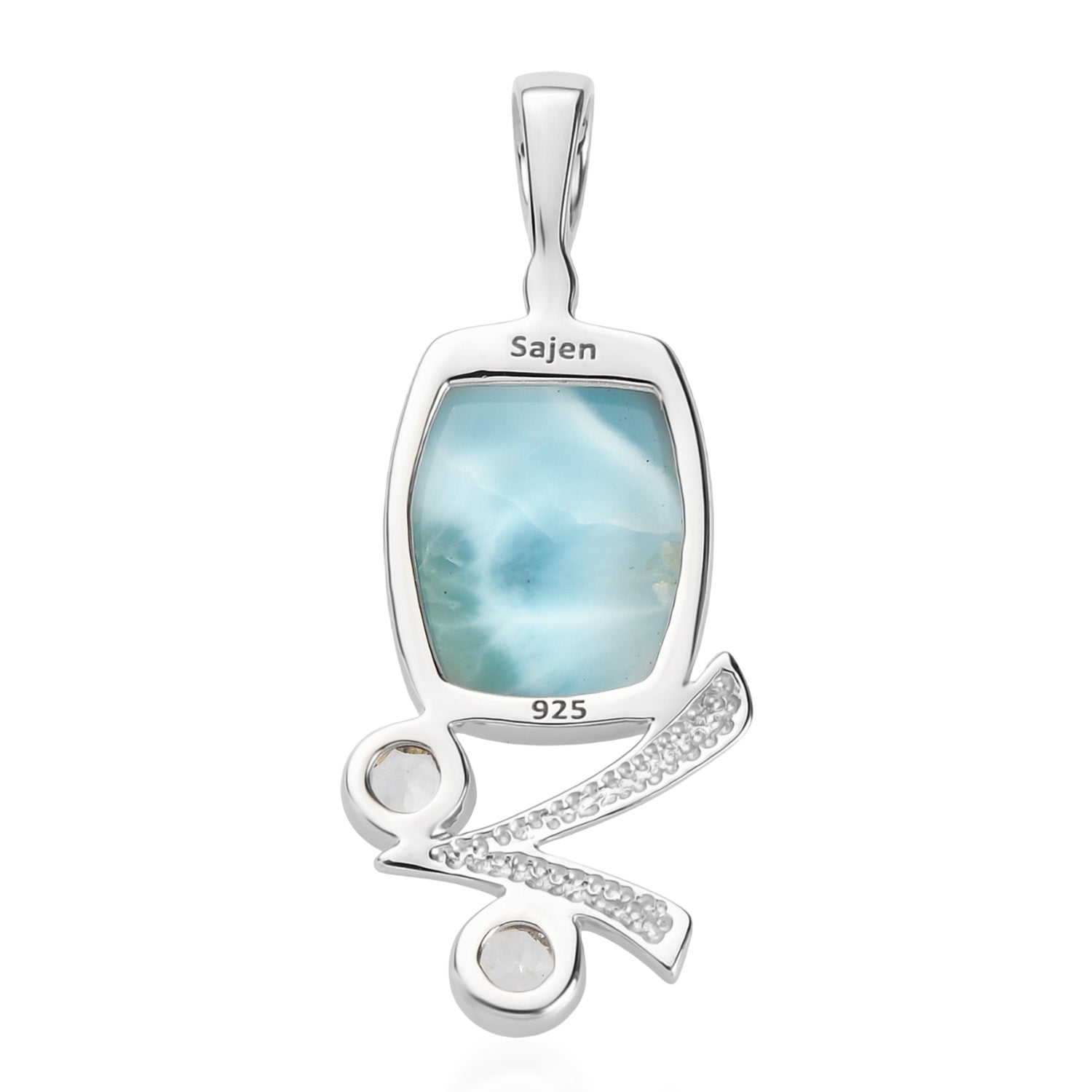 Sajen Silber-Larimar, Weißer Topas Anhänger 925 Silber rhodiniert ca. 11.10 ct