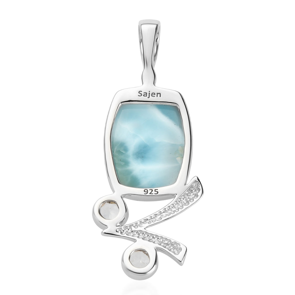 Sajen Silber-Larimar, Weißer Topas Anhänger 925 Silber rhodiniert ca. 11.10 ct