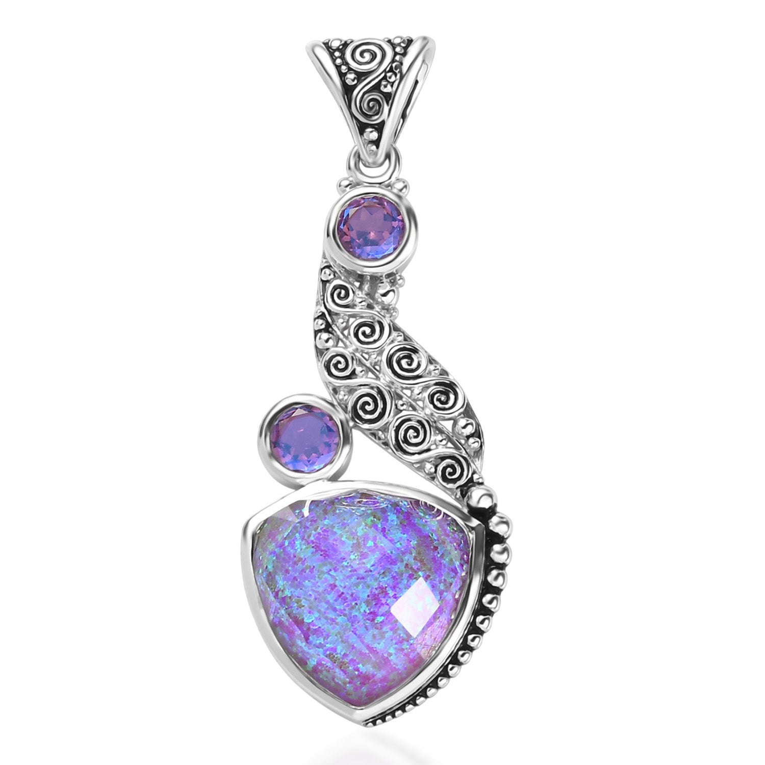 Sajen Silber - Opal Dublett, Regenbogen Lavendel Anhänger 925 Silber rhodiniert ca. 12.60 ct