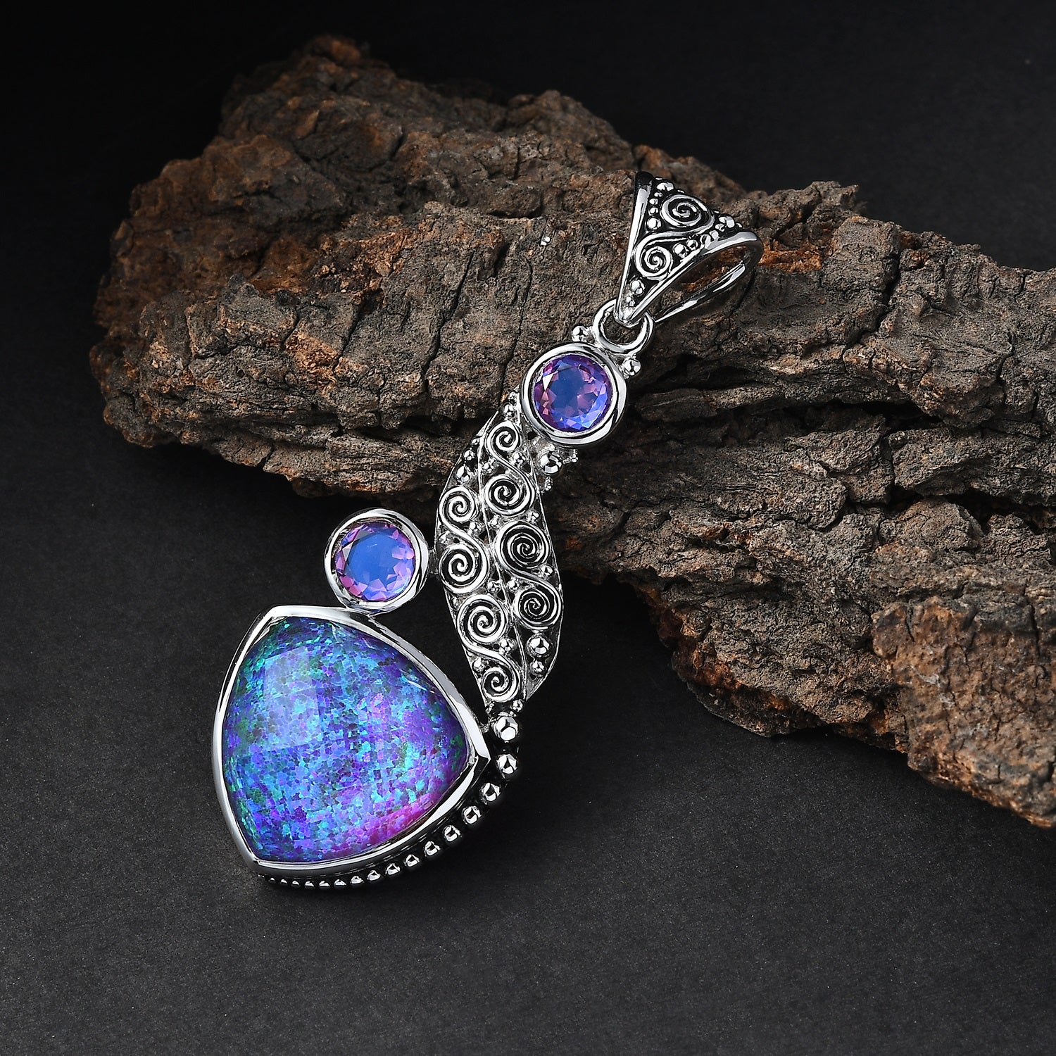 Sajen Silber - Opal Dublett, Regenbogen Lavendel Anhänger 925 Silber rhodiniert ca. 12.60 ct