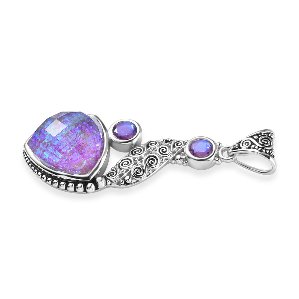 Sajen Silber-Opal Dublett, Regenbogen Lavendel Anhänger 925 Silber rhodiniert ca. 12.60 ct