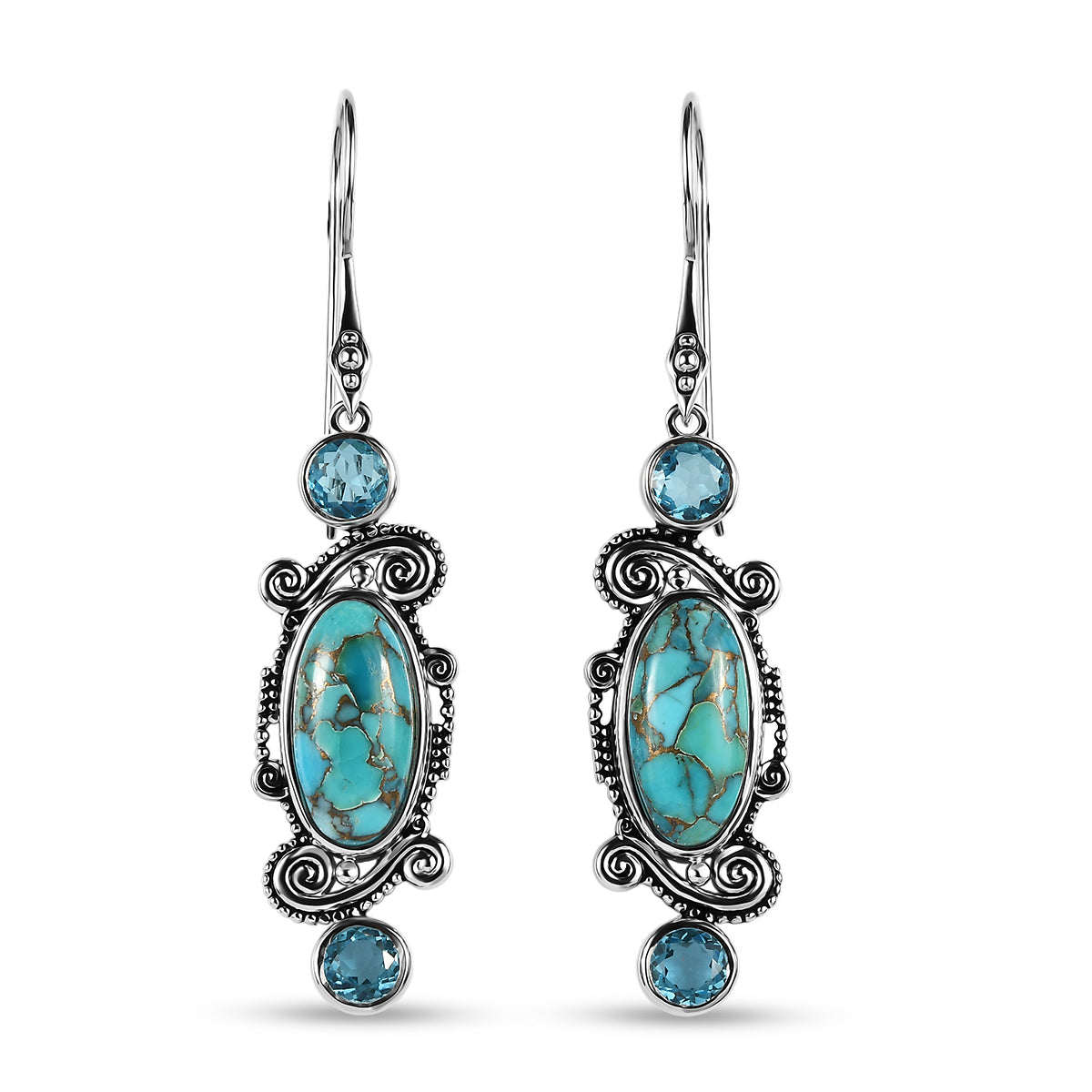 Sajen Silber-Beschaffenes Türkis, Himmlisch Schweizer Blauer mystisher Quartz Ohrringe 925 Silber rhodiniert ca. 10.42 ct