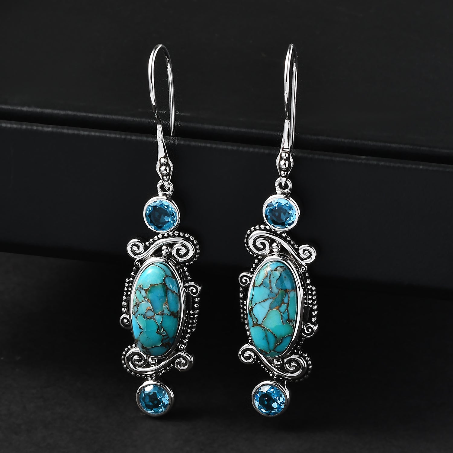 Sajen Silber-Beschaffenes Türkis, Himmlisch Schweizer Blauer mystisher Quartz Ohrringe 925 Silber rhodiniert ca. 10.42 ct