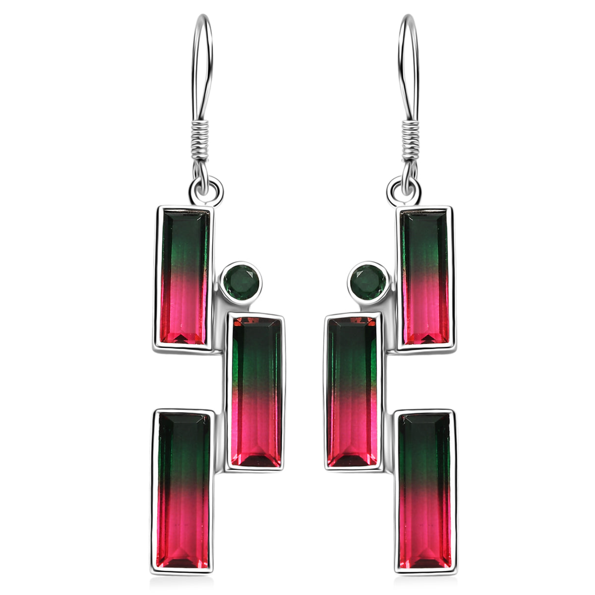 Sajen Silber - Wassermelonen Quarz Triplette, Quarz Triplette Ohrringe 925 Silber rhodiniert ca. 12.32 ct