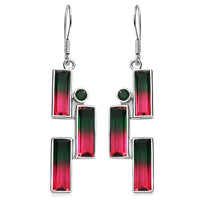 Sajen Silber - Wassermelonen Quarz Triplette, Quarz Triplette Ohrringe 925 Silber rhodiniert ca. 12.32 ct