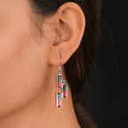 Sajen Silber-Wassermelonen Quarz Triplette, Quarz Triplette Ohrringe 925 Silber rhodiniert ca. 12.32 ct