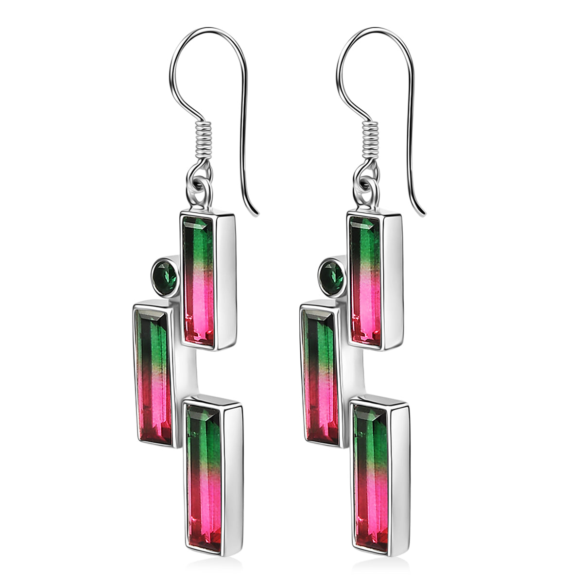 Sajen Silber - Wassermelonen Quarz Triplette, Quarz Triplette Ohrringe 925 Silber rhodiniert ca. 12.32 ct