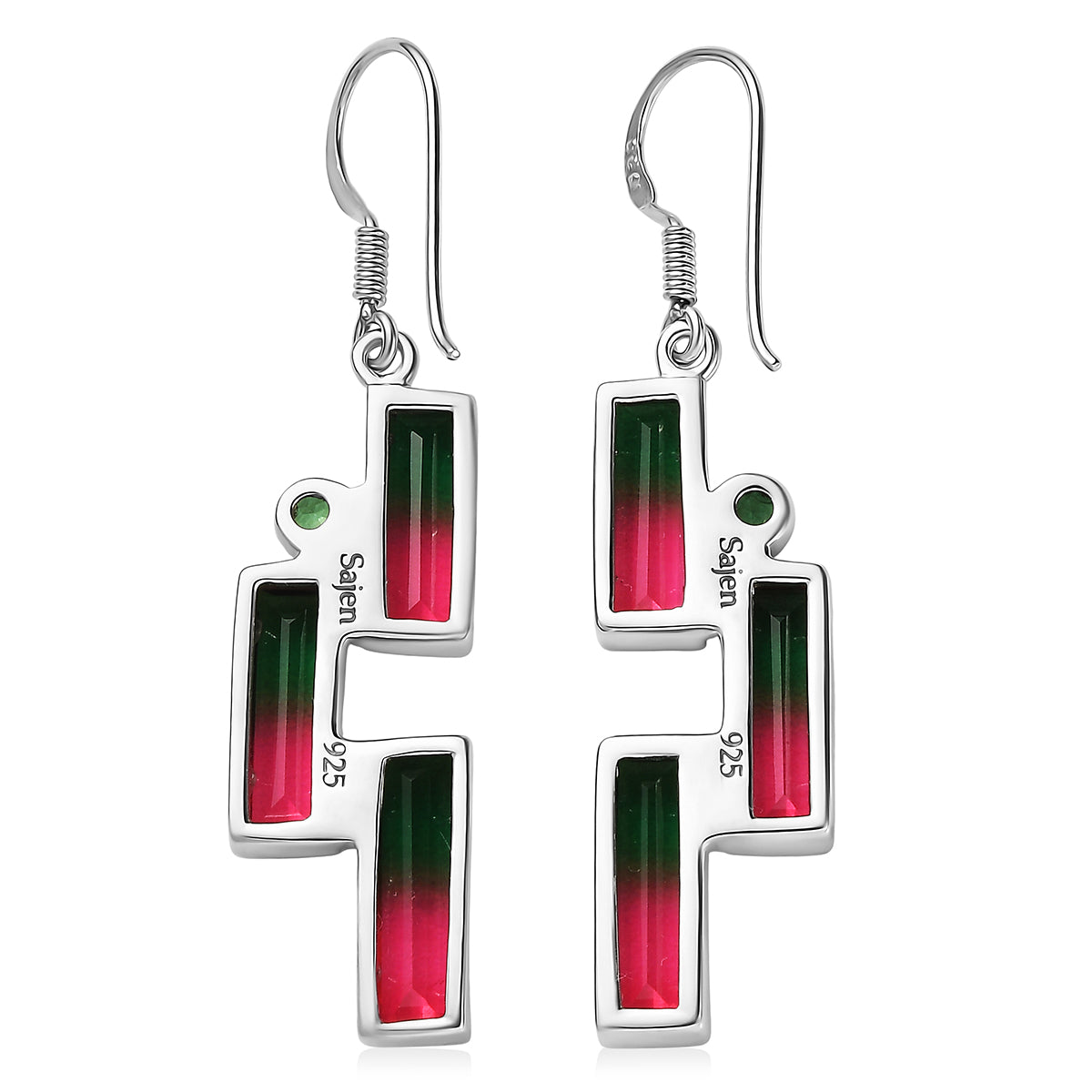 Sajen Silber - Wassermelonen Quarz Triplette, Quarz Triplette Ohrringe 925 Silber rhodiniert ca. 12.32 ct