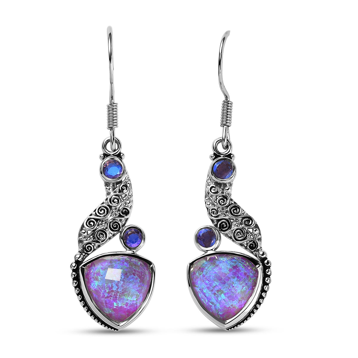 Sajen Silber - Opal Dublett, Regenbogen Lavendel Ohrringe 925 Silber rhodiniert ca. 9.73 ct