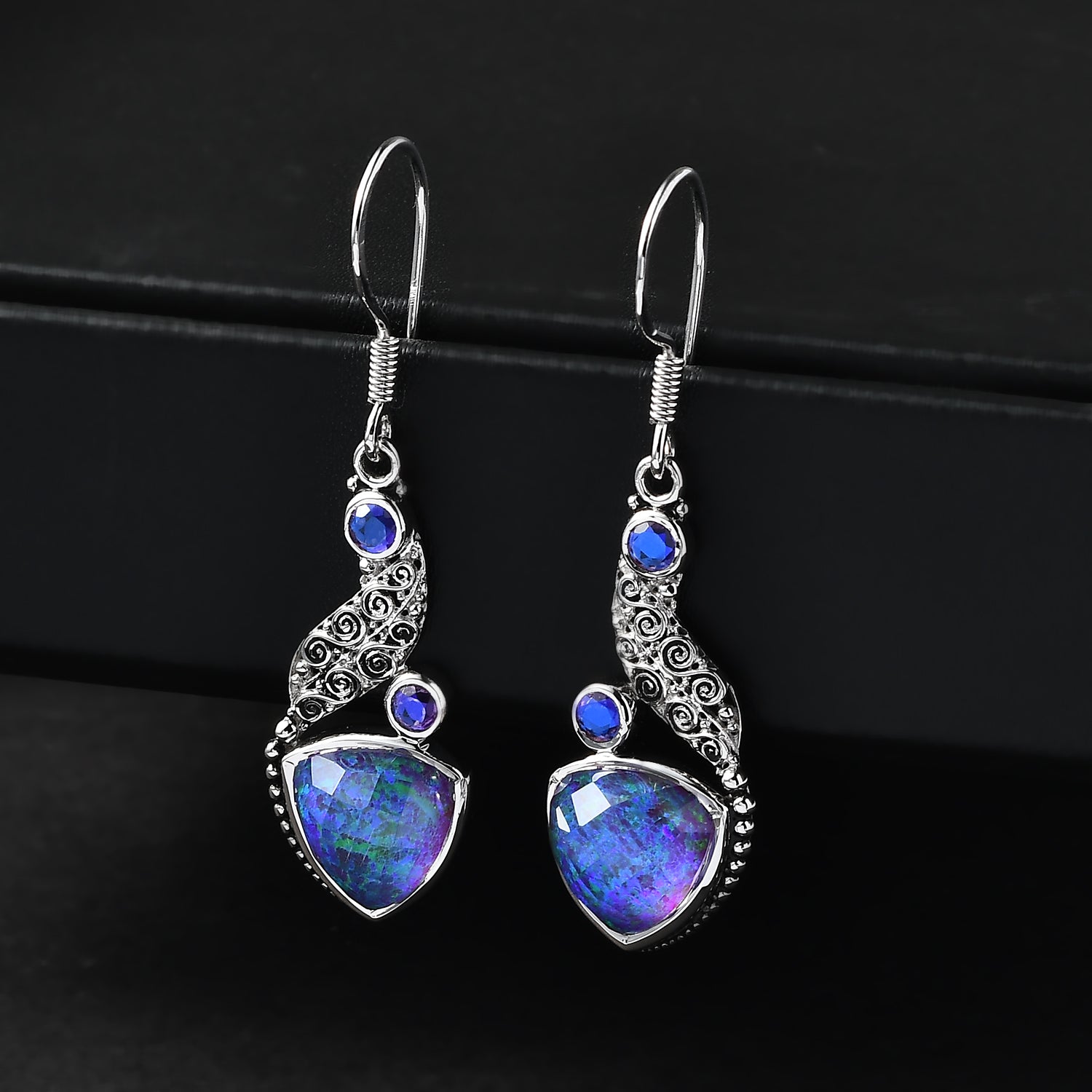Sajen Silber-Opal Dublett, Regenbogen Lavendel Ohrringe 925 Silber rhodiniert ca. 9.73 ct