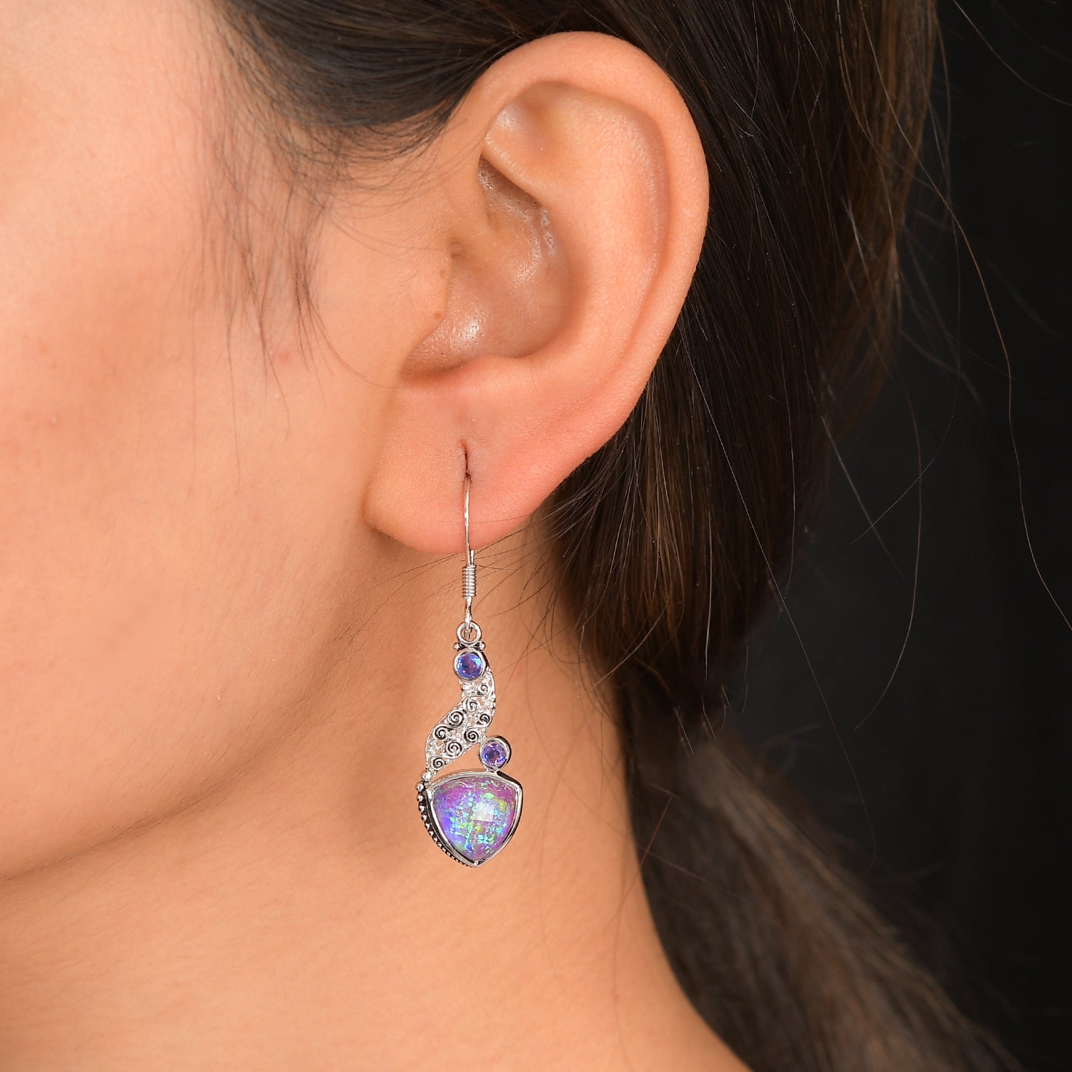 Sajen Silber - Opal Dublett, Regenbogen Lavendel Ohrringe 925 Silber rhodiniert ca. 9.73 ct