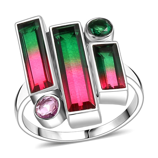 Sajen Silber-Wassermelonen Quarz Triplette Ring 925 Silber rhodiniert ca. 6.70 ct