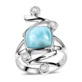 Sajen Silber-Larimar, Weißer Topas Ring 925 Silber rhodiniert (Größe 17.00) ca. 5.60 ct